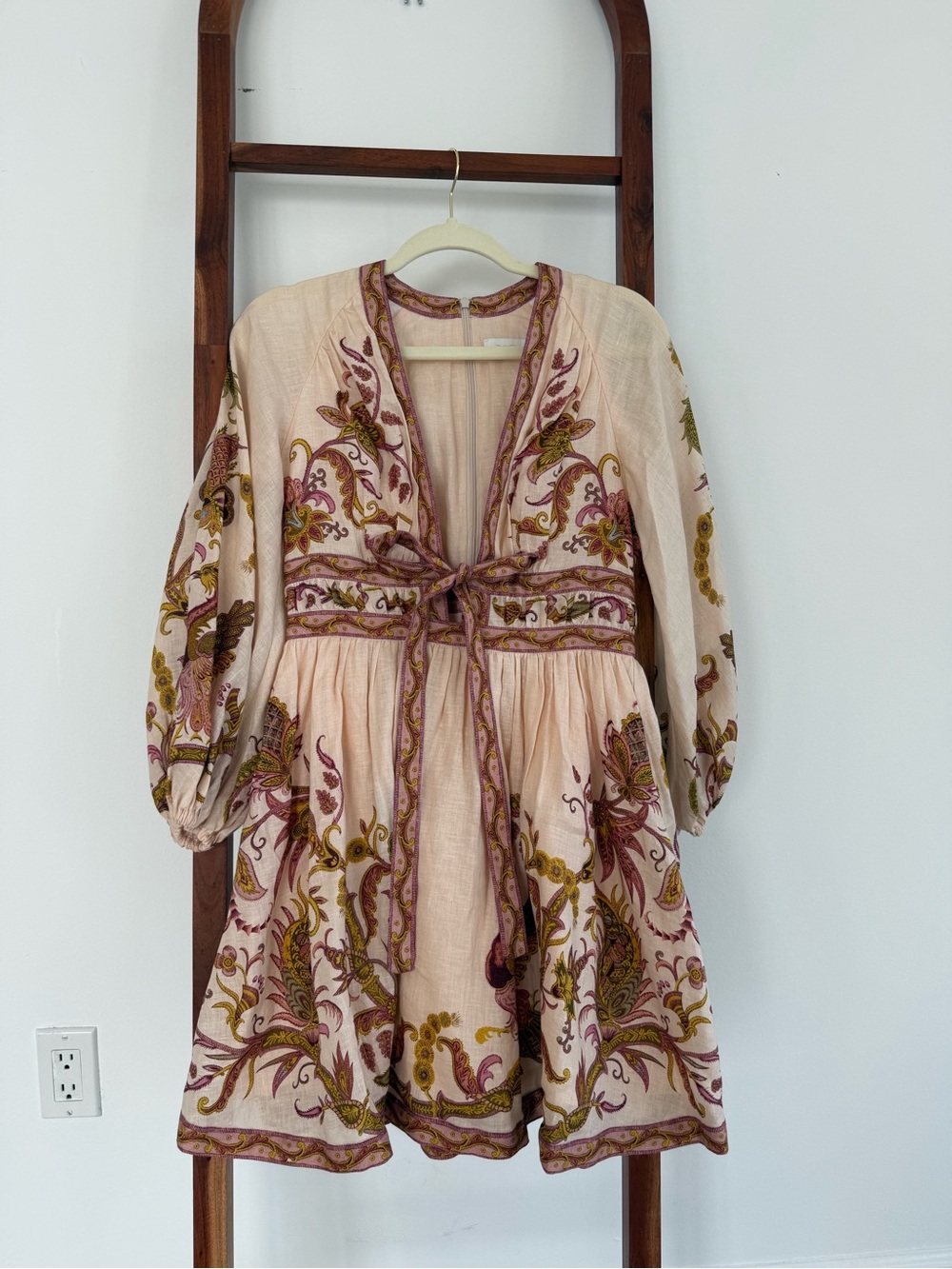 Zimmermann Pink Paisley Floral Linen Belted Mini Dress Size 1